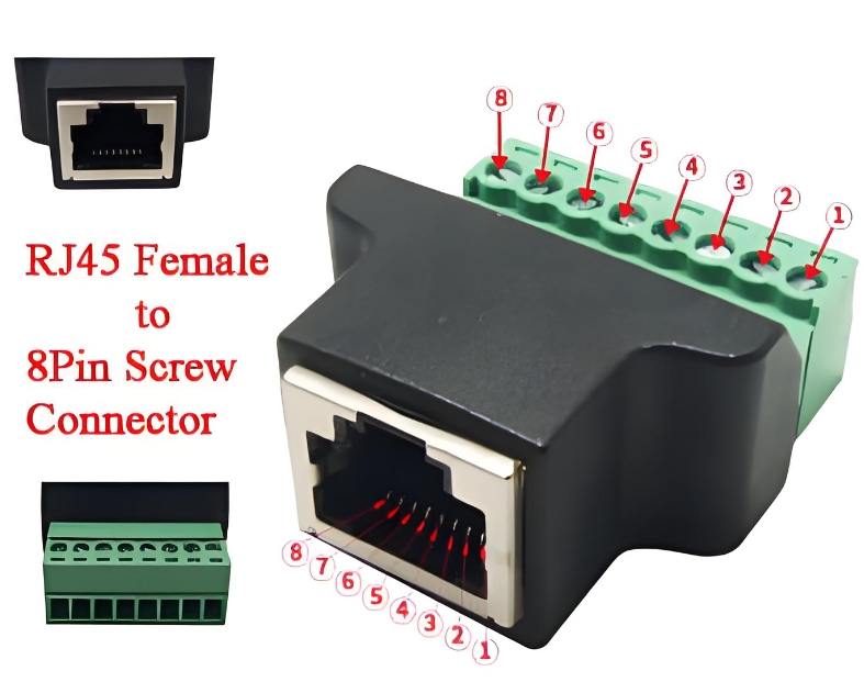 RJ45 Female to 8Pin Screw Connector