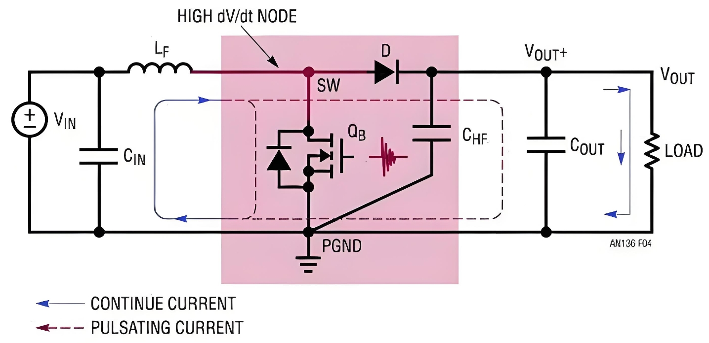 Boost转换器的连续和脉动电流路径